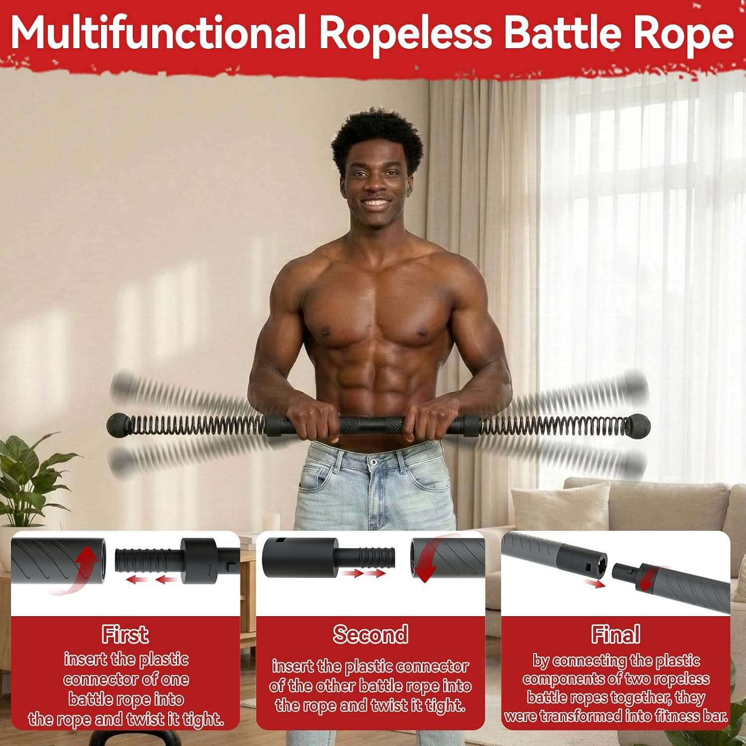 Home Gym Workout Equipment - 2-in-1 Upgraded Cordless Battle Rope Power