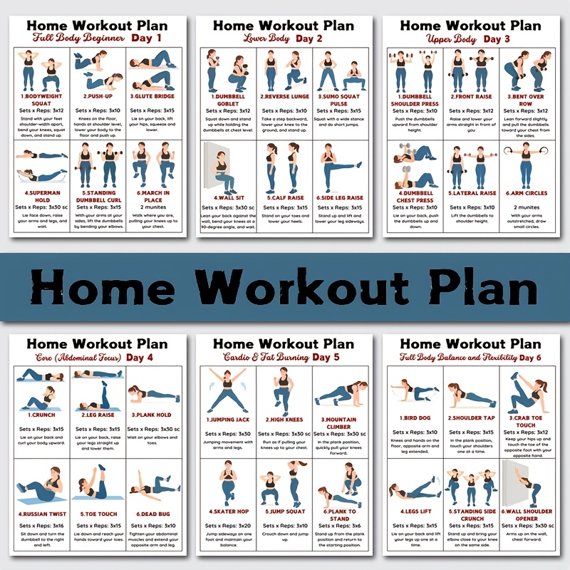 6pcs Home Fitness Wall Charts  - Workout Plan Home Gym ulasan dan harga
