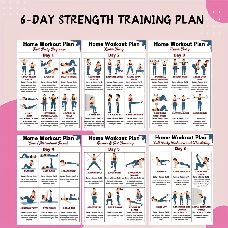 6pcs Home Fitness Wall Charts  - Workout Plan Home Gym ulasan dan harga