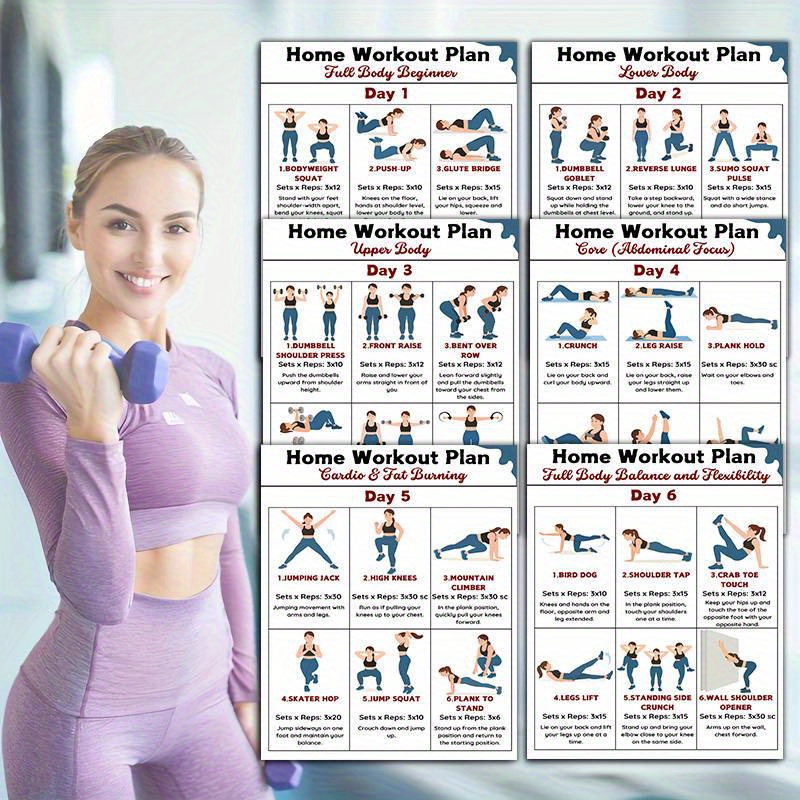 6pcs Home Fitness Wall Charts  - Workout Plan Home Gym ulasan dan harga