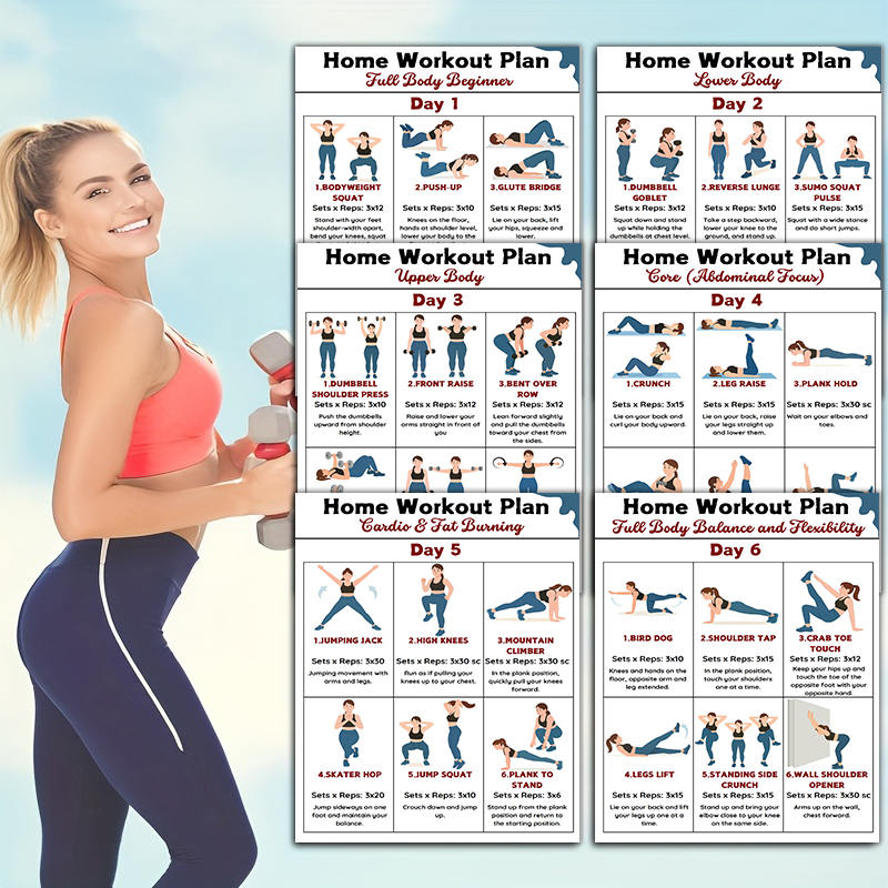 6pcs Home Fitness Wall Charts  - Workout Plan Home Gym ulasan dan harga