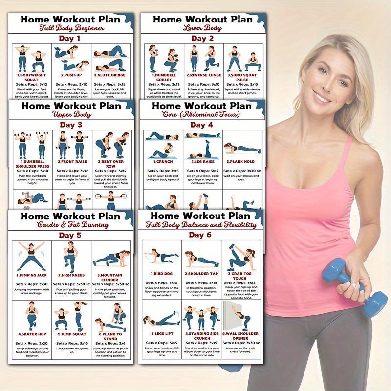 6pcs Home Fitness Wall Charts  - Workout Plan Home Gym ulasan dan harga