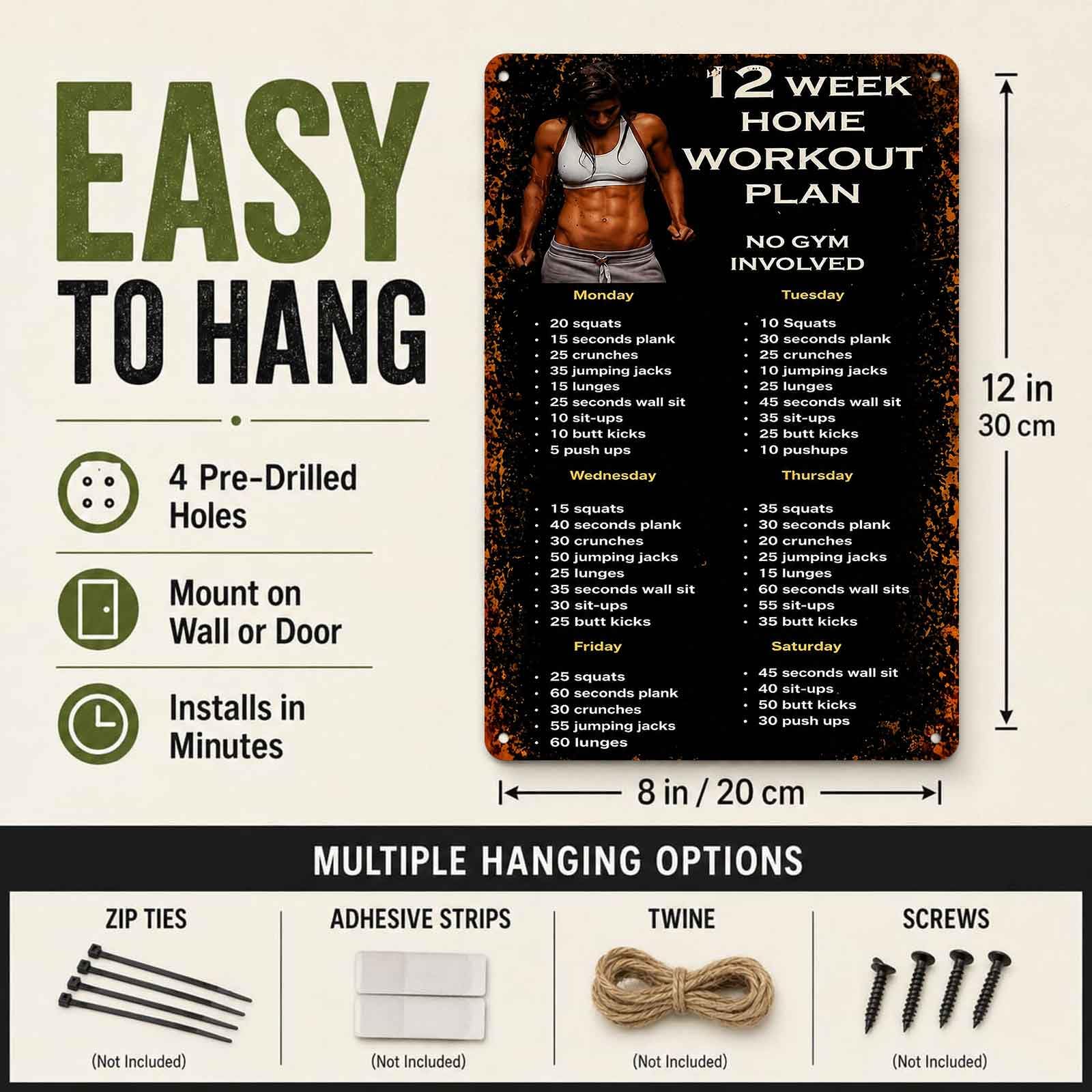 Aluminum Sign for 12-Week Home - Workout Plan Home Gym ulasan dan harga